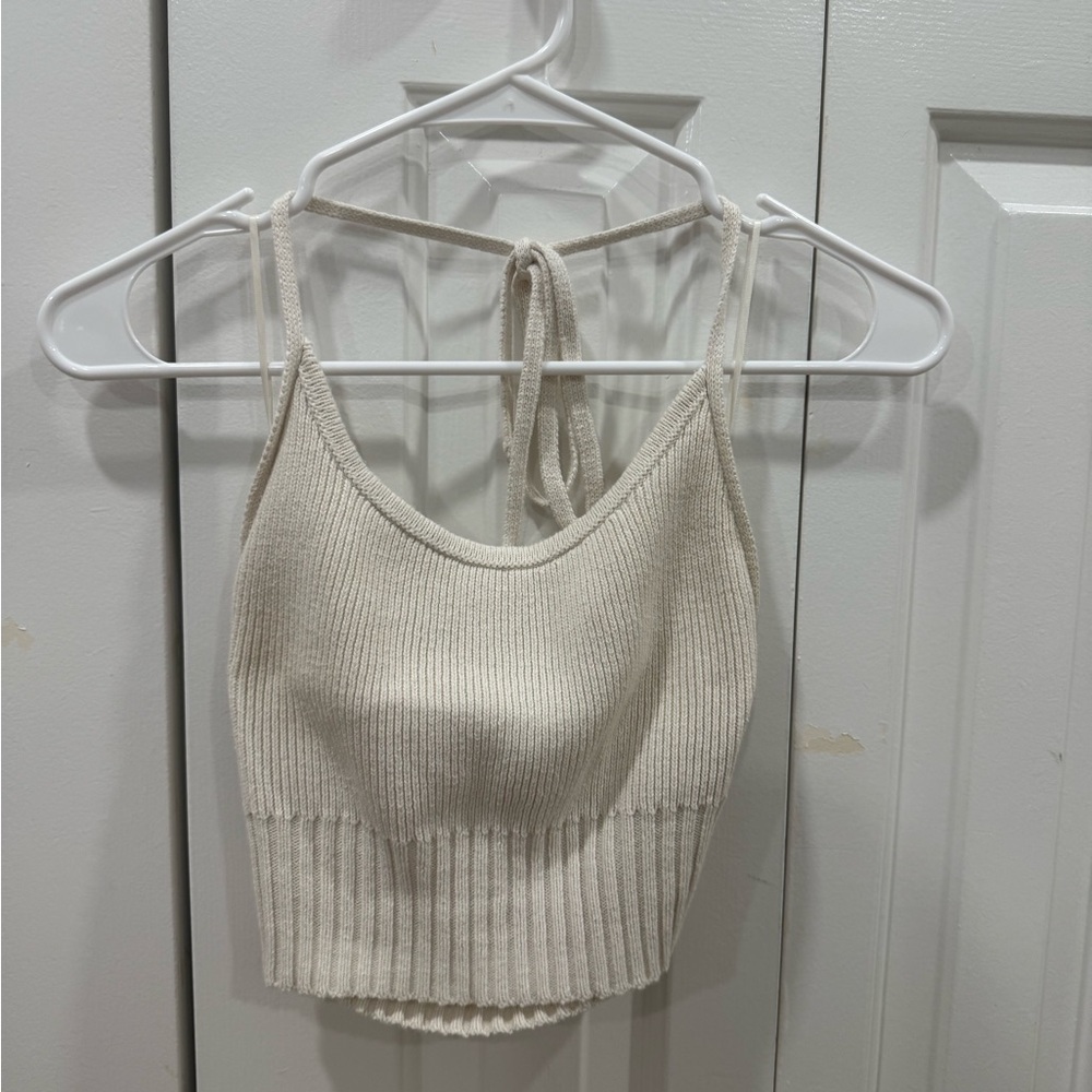 PacSun Cream Ribbed Knit Crop Top